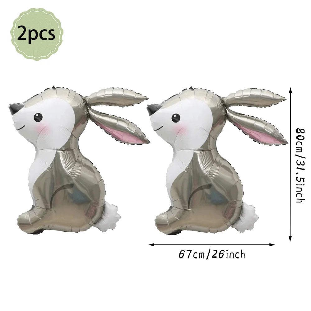 Happy Easter Party Decorations – Bunny & Egg Paper Plates with Cute White Rabbit and Carrot Foil Balloons, Kids Party Supplies & Favors