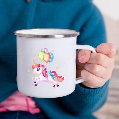 Cartoon Unicorn Enamel Mug – Creative Kids Drinkware for Water, Juice, Milk & Birthday Gifts