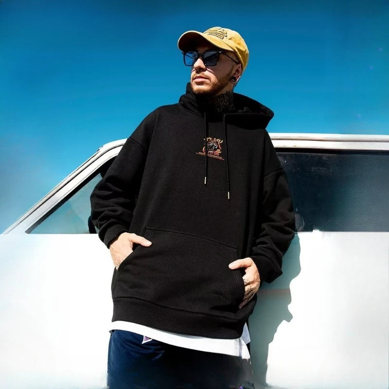 Mens Oversized Hoodie Loose retro fierce tiger Print