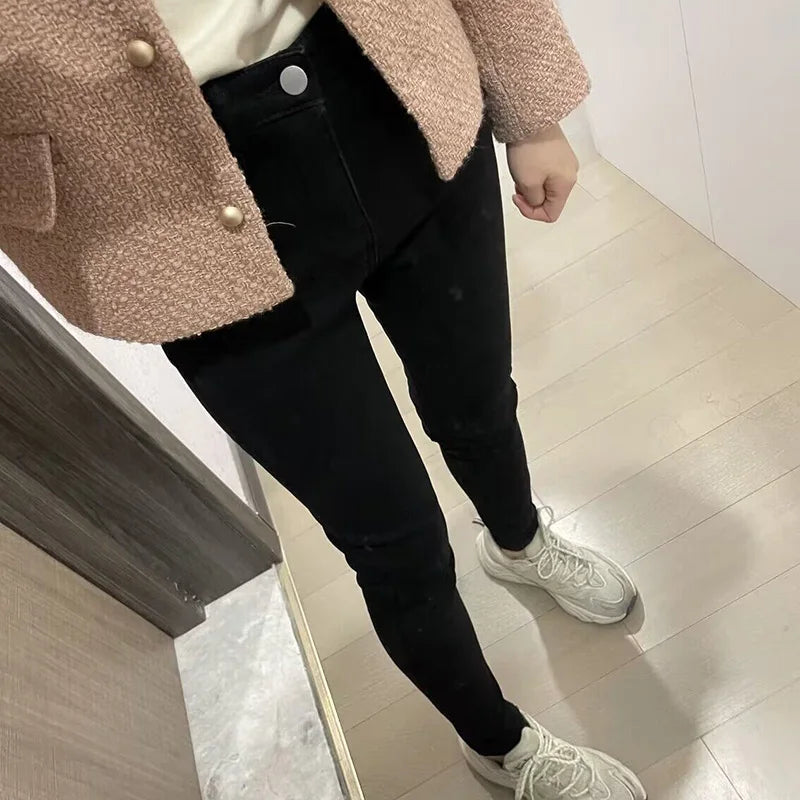 delete Women Thermal Skinny Jeans Mom Winter Warm Plush Stretch Jeans Lady Fleece Snow Denim Pants Student Pencil Straight Leg Trousers