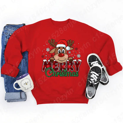 Women's Festive Christmas Reindeer & Plaid Graphic Sweatshirt Casual Loose Fit Long Sleeve Crew Neck Sweatshirts for Winter