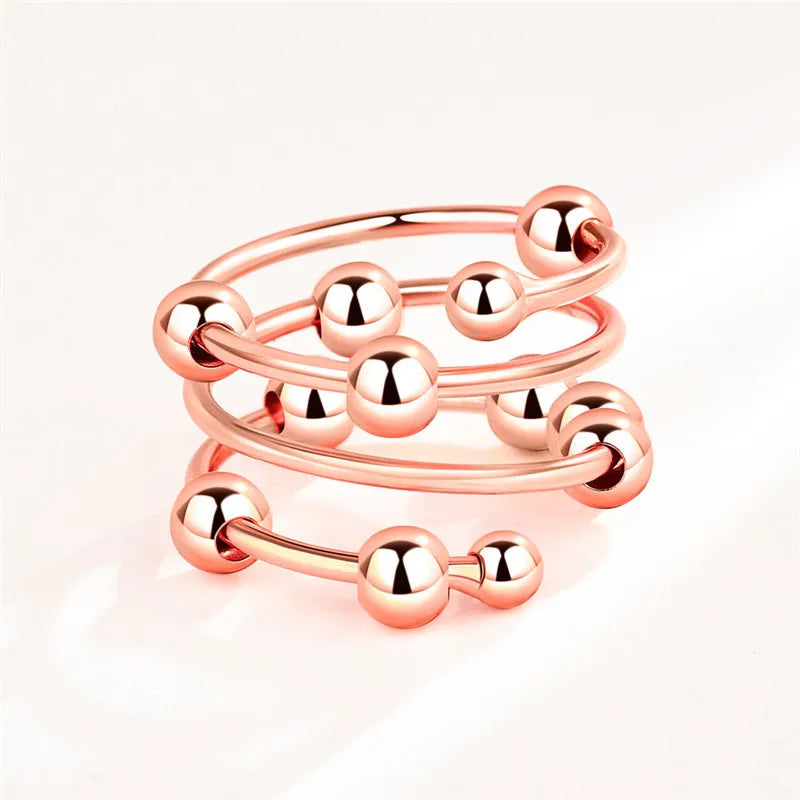 Fashion Beads Anxiety Fidget Spinner Rings Korea Crystal Butterfly Flower Star Moon Ring Anti Stress Jewelry Gift