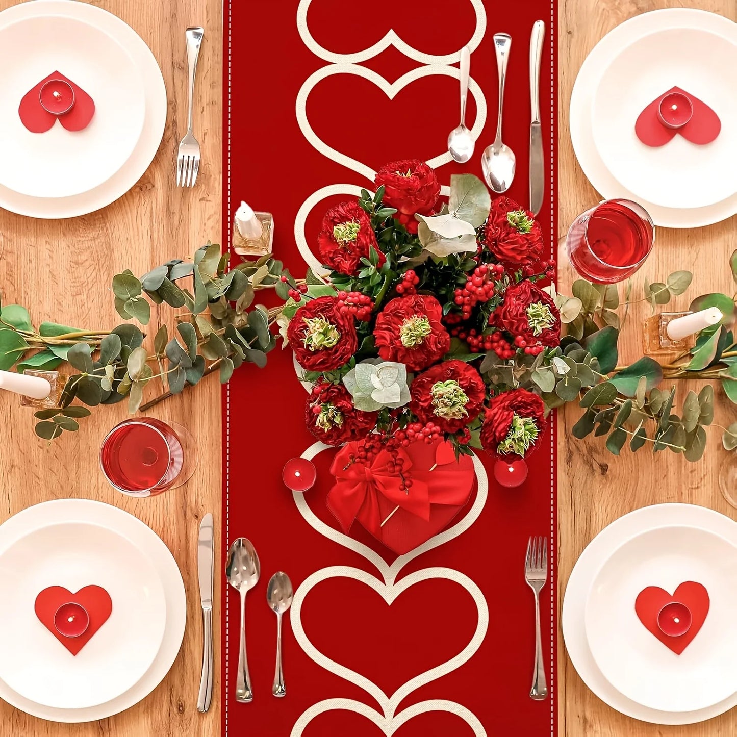 Valentine's Day Red Heart Table Runner | Love Heart Design | Kitchen Dining Table Decor | Perfect for  Home Party Supplies