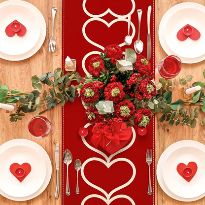 Valentine's Day Red Heart Table Runner | Love Heart Design | Kitchen Dining Table Decor | Perfect for  Home Party Supplies