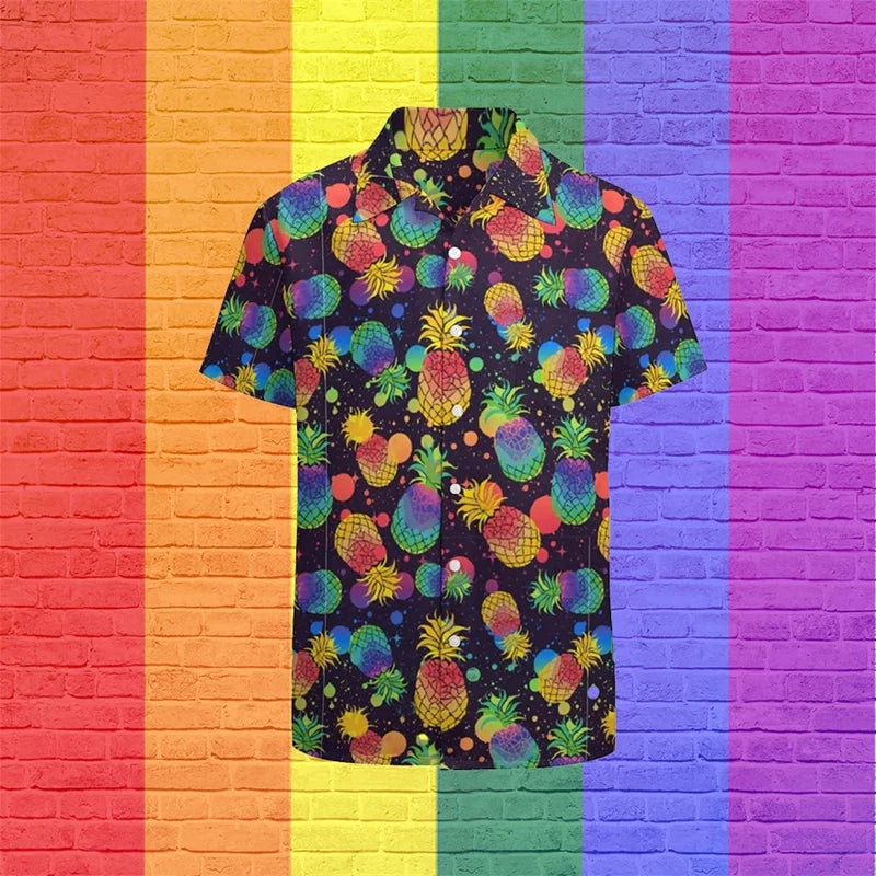 Men’s Rainbow Hawaiian Shirt – Short Sleeve Lapel Beach Top