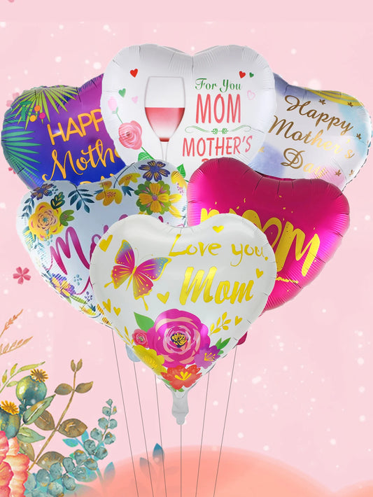 6Pcs 18Inch English Spanish Happy Mother's Day Heart Round Balloons Love You Mom Best Mom Helium Balloon Mother's Day Decoration
