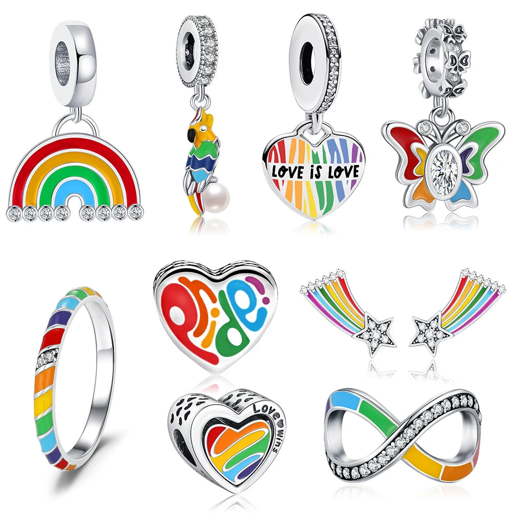 2025 Hot 925 Sterling Silver Rainbow Pride Month Charm Pendant heart bead unlimited Fit Original Bracelet For Women Jewelry Gift