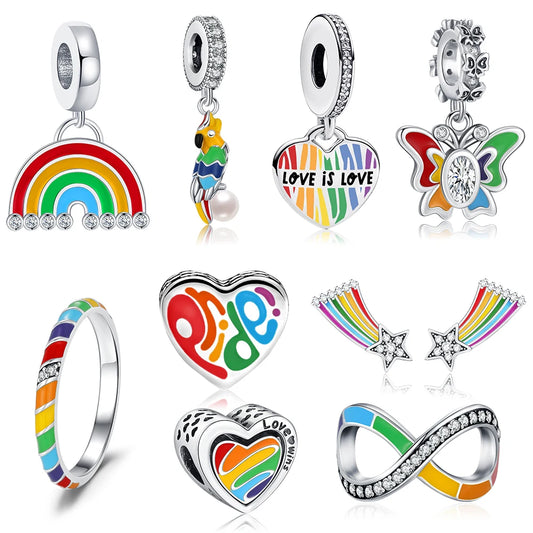 2025 Hot 925 Sterling Silver Rainbow Pride Month Charm Pendant heart bead unlimited Fit Original Bracelet For Women Jewelry Gift