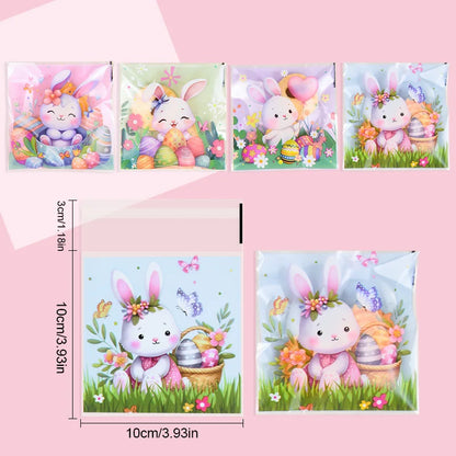 50/100pcs Easter Candy Cookie Bag Cute Bunny Eggs Gift Snack Packaging Bags Happy Easter Party Decoration Supplies Kids Favors