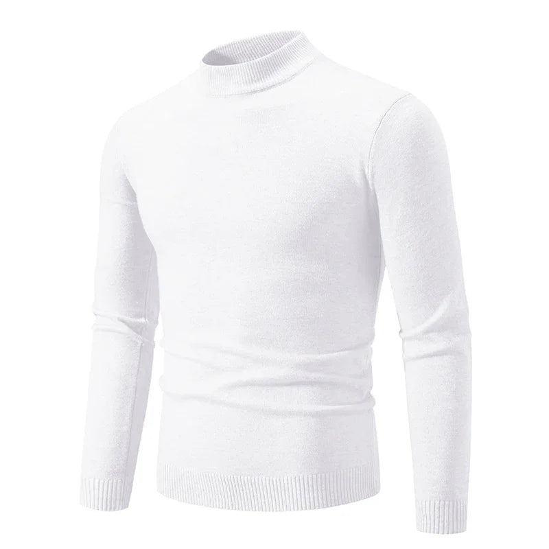 Men's Half Neck Basic Solid Sweaters Round Neck Elastic Pullovers