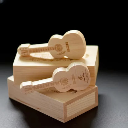 Wooden Guitar USB2.0 Flash Drive 4G 8G 16G 32G 64GB 128G Comes With Key Chain Gifts Pen Drives Box Memory Stick