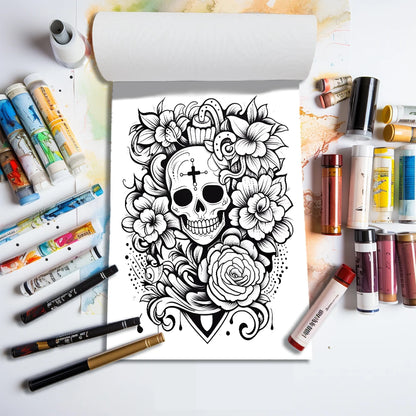 1pc, A4 Adult Coloring Book, Skulls , 25 Different Patterns, 100gsm Thick Paper