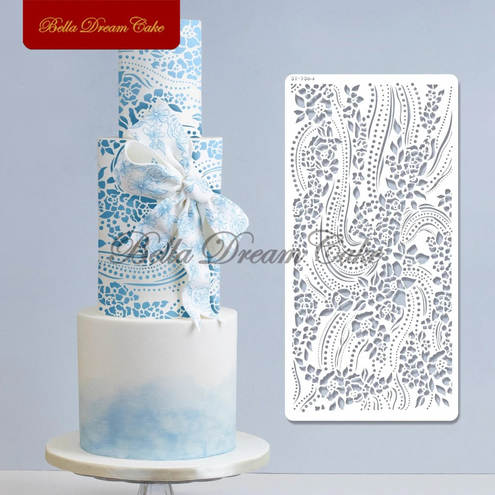 Various Flower Leaf Design Fondant Cake Stencil DIY Royal Cream Border Mold PET Drawing Template Cake Decorating Tools Bakeware