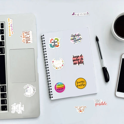 10/30/50pcs Spanish Inspirational Quotes Stickers Cartoon Motivational Phrases Decals Scrapbook Phone Case Luggage Sticker Decor