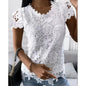 Women Lace Hollow T Shirt Top Fashion Round Neck Long Sleeve Office Lady Blouses Casual Vintage High Street Boho Tops All Season
