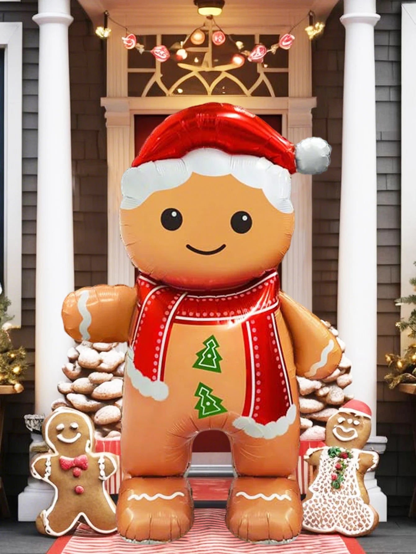 1pc standing smiling gingerbread man aluminum foil balloon, suitable for Christmas party decoration, Christmas New Year balloon