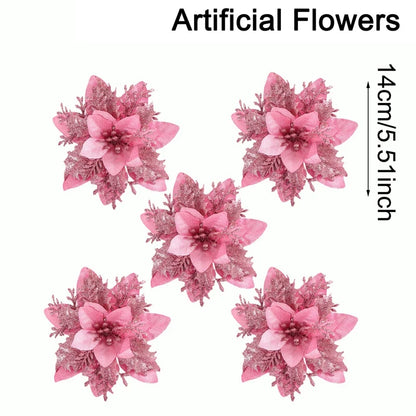 Christmas Glitter Artificial Flowers Tree Hanging Ornaments