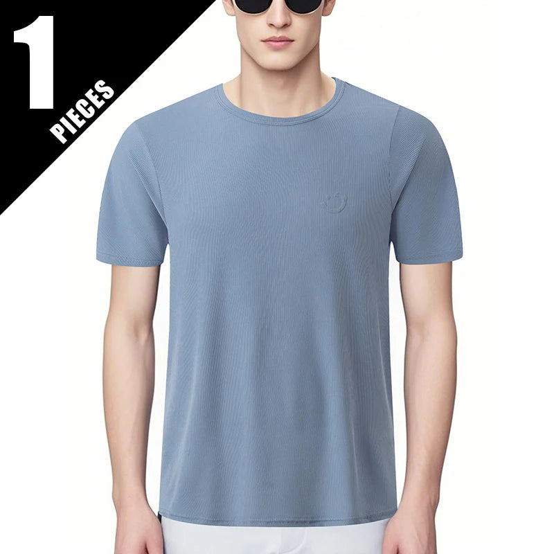 4/1 Pcs Men's Summer Solid Color Smiling Face Ice Silk Casual Short Sleeve Teenagers Loose Fashion Soft And Comfortable Sports T