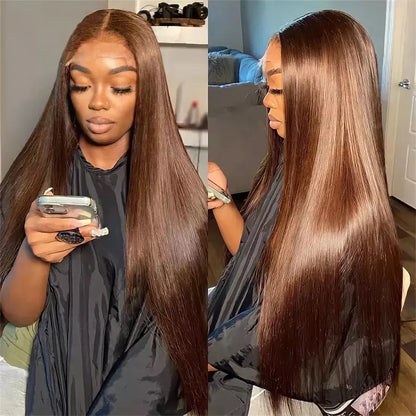 Chocolate Brown 13x6 HD Lace Frontal Wigs 100% Human Hair Wig Brazilian Straight Wig 360 HD Lace Front Human Hair Wigs For Women