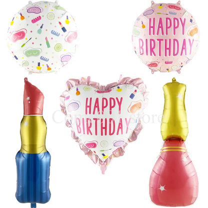 Lipstick Nail Polish Aluminum Film Ballons Girls Makeup Beauty Theme Birthday Party Decoration Balloons