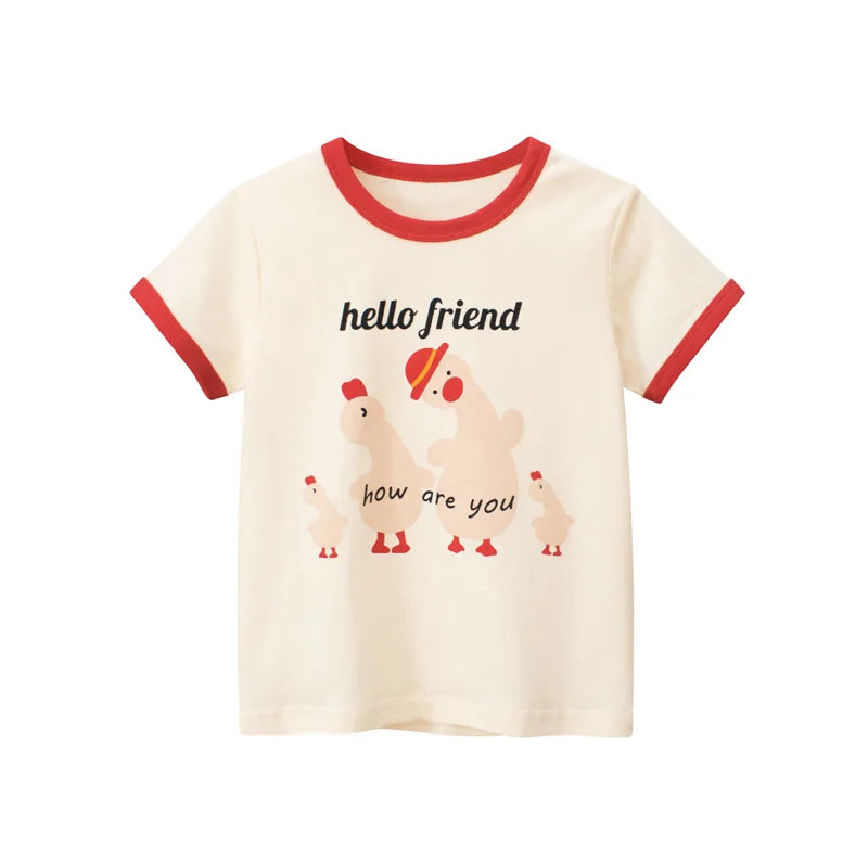 Short Sleeve Children Girl T-shirts Printed 2-8 Years Cotton Toddler Girl Tops Kids Baby Girl Tees Clothes