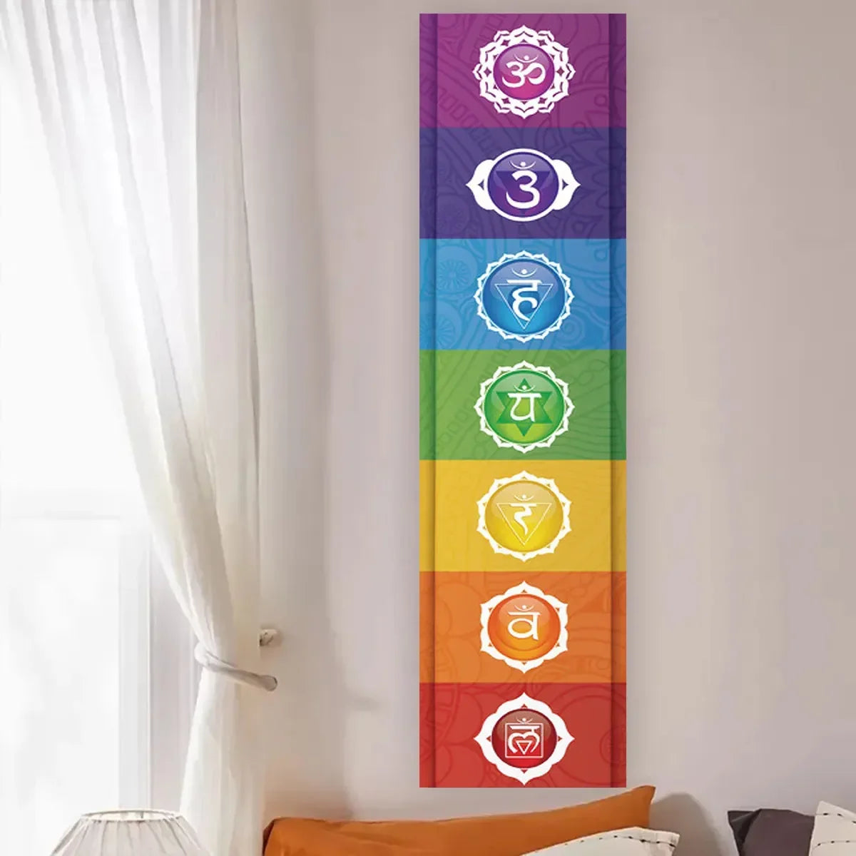 VIKAMA Seven Chakra Vertical Tapestry Rainbow Energy Wall Decor for Yoga Studio Meditation Space Wall Hanging Home Decoration