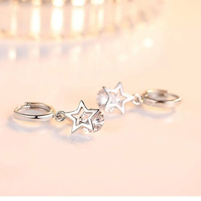 925 Sterling Silver Crystal Star Charm Stud Earrings