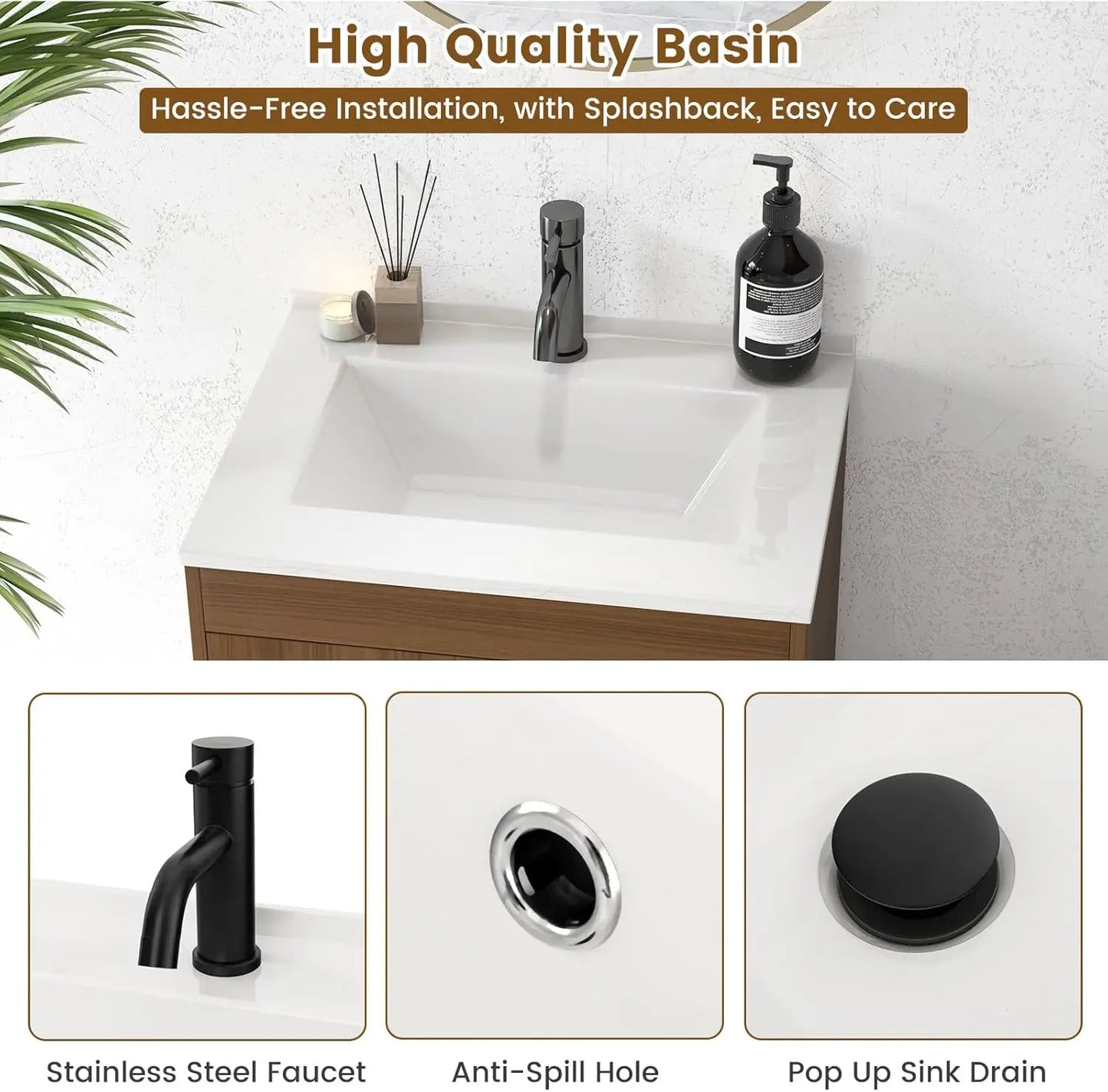 25” Bathroom Vanity with Sink Combo, Freestanding Sink Cabinet with Doors & Open Shelf, Pedestal Sink Storage Cabinet with