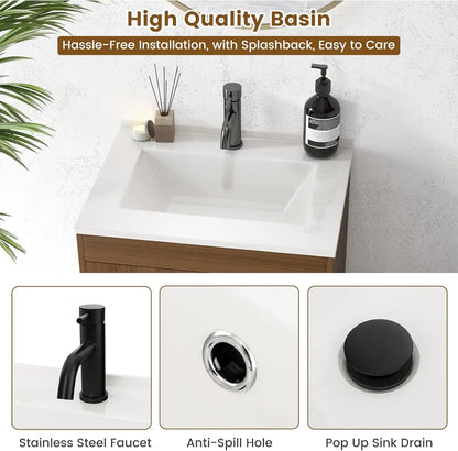 25” Bathroom Vanity with Sink Combo, Freestanding Sink Cabinet with Doors & Open Shelf, Pedestal Sink Storage Cabinet with