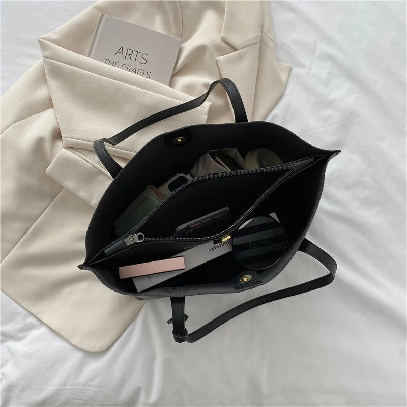 Large Capacity Women's Bag, New Soft Leather Tote Bag, Casual and Versatile Single Shoulder Bags for Woman Korean Style Handbags