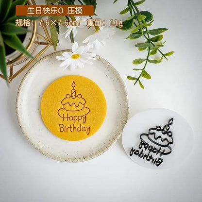 Happy Birthday Theme Cookie Cutter Mold Biscuit Embosser Cake Decoration Tools Stamp Baking Pastry Bakeware Kitchen Accessories