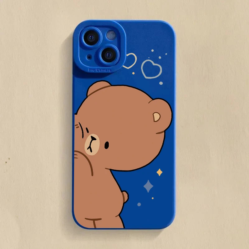 Cartoon Cute Bear Couple Silicone Phone Case For iPhone 16 Pro Max 15 14 13 12 11 Pro  16 Plus  Shockproof Soft Cover