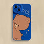 Cartoon Cute Bear Couple Silicone Phone Case For iPhone 16 Pro Max 15 14 13 12 11 Pro  16 Plus  Shockproof Soft Cover