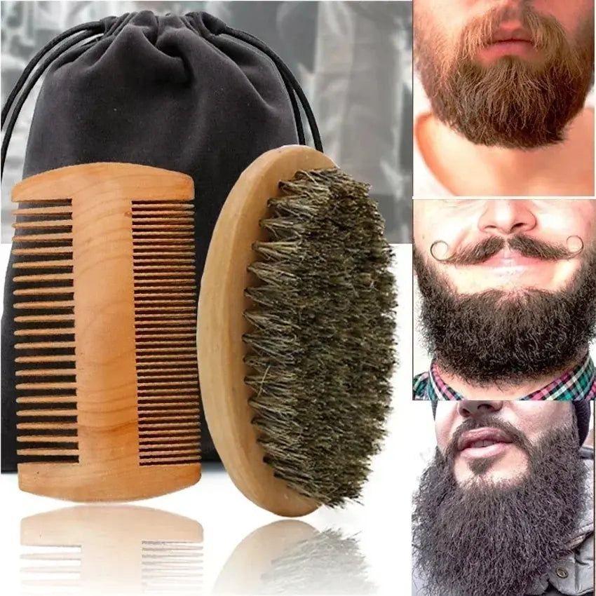 Mens Professional Soft Boar Bristle Wood Beard Shaving Brush and  Mustache Comb Kit with Gift Bag  andHairdresser Brush Hair Combs