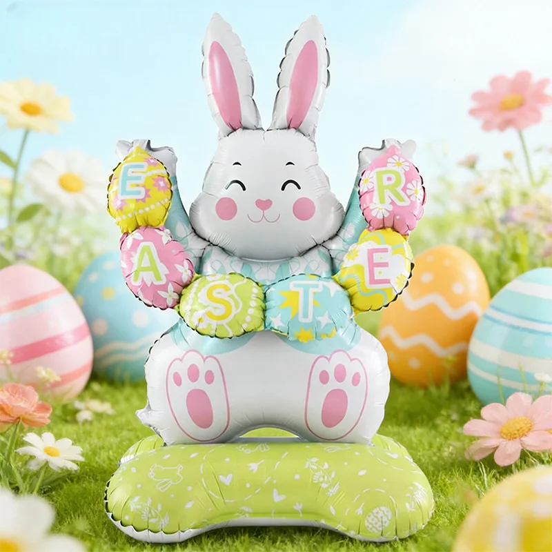 Cute Easter Egg Bunny Standing Balloon Easter Decoration Large Bunny Foil Balloon Kids Party Favor Gift