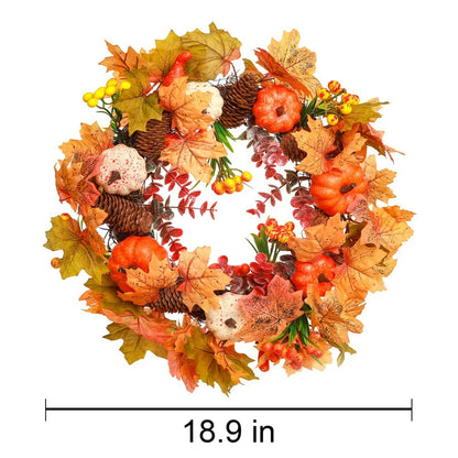 45/50cm Artificial Wreath Foam Pumpkin Fake Pine Cones Maple Leaves Wreath for Autumn garland Thanksgiving Wreath Decorations