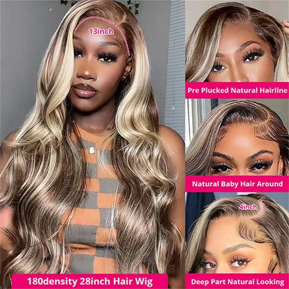 4/613 Balayage Brown Blonde 13x4 Straight Lace Front Wig Colored Human Hair Wigs For Women Body Wave Wig 613 HD Lace Frontal Wig