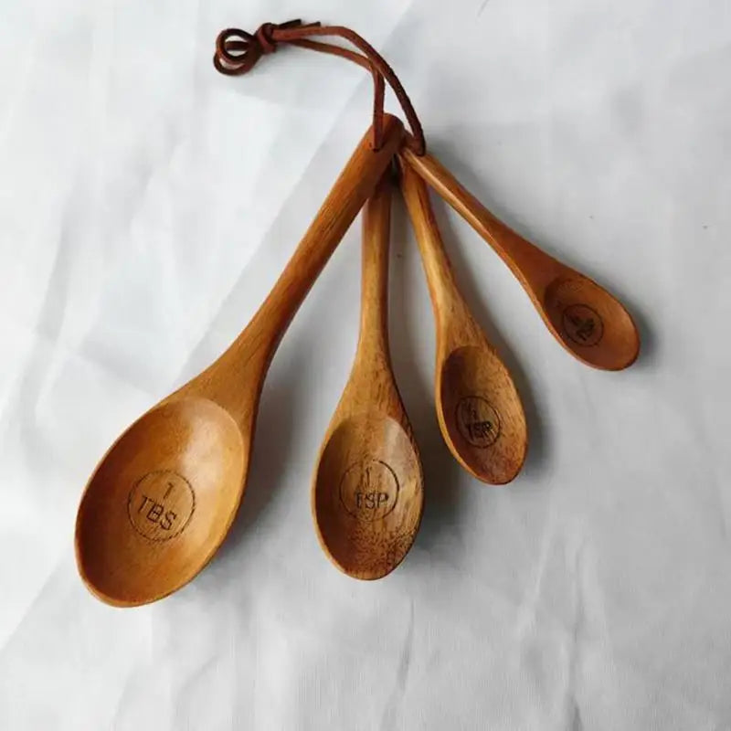 4pcs Wooden Measuring Cup Or Spoon Set Kitchen Measuring Spoons Tea Coffee Scoop Sugar Salt Measure Spoon Measuring Tools