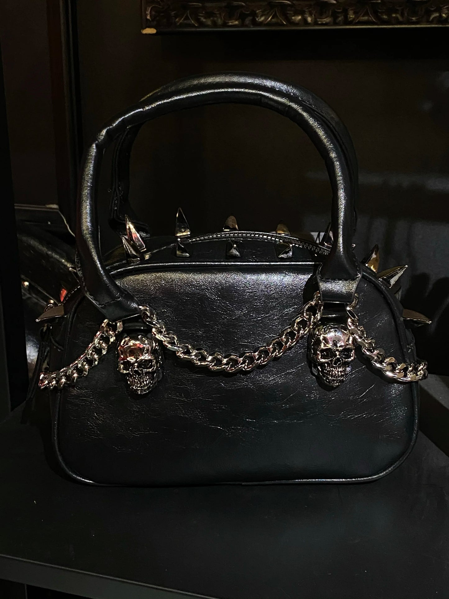 Gothic Punk Skull Tote – Dark Chain Leather Shoulder Bag for Women