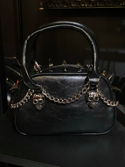 Gothic Punk Skull Tote – Dark Chain Leather Shoulder Bag for Women
