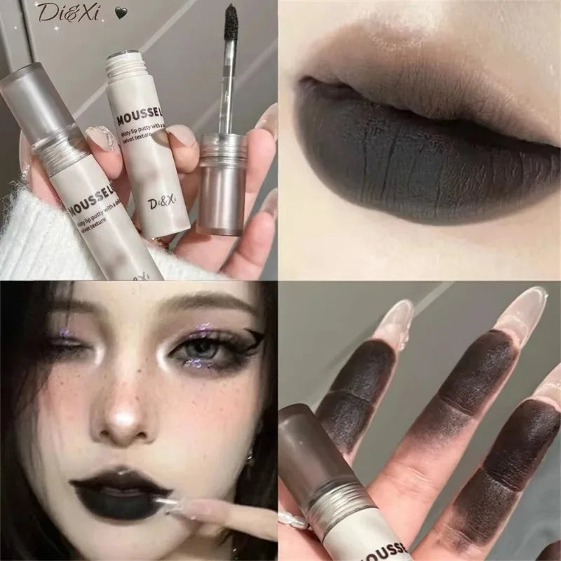 Matte Black Waterproof Lip Mud – Gothic Velvet Mousse Lipstick, Non‑Stick & Moisturizing