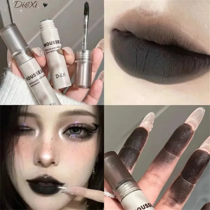 Matte Black Waterproof Lip Mud – Gothic Velvet Mousse Lipstick, Non‑Stick & Moisturizing