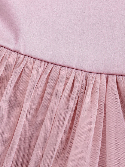 Princess Flower Girls Dresses Pink Sleeveless Bow Satin Wedding Kids Dresses With Pearl For Baby Girls