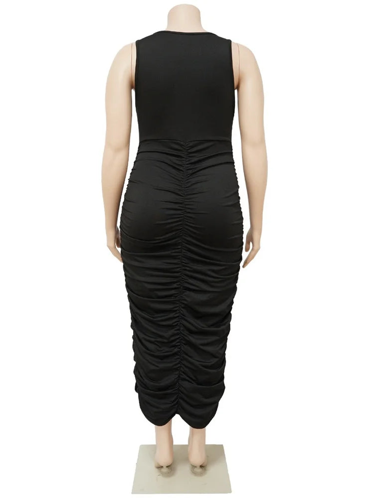 Plus Size Dress for Women Solid Bodycon Stretch Draped Maxi Dress Slip L-4XL