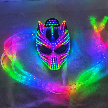 Female LED Helmet Monster Luminous Hat Light Illusion Cat Woman Black Panther Mask for Performance LED Robot Performance