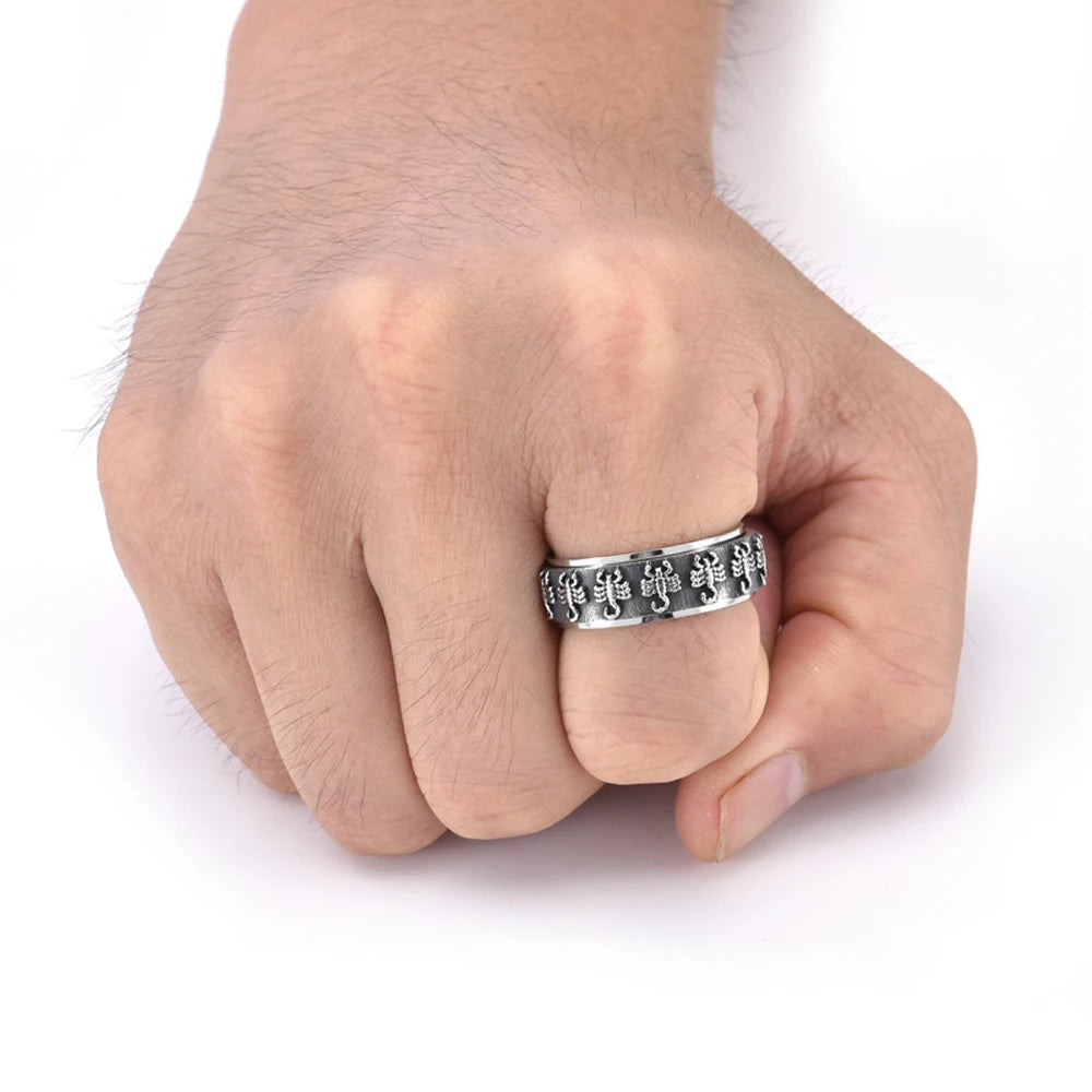 Rotating Scorpion Ring for Men Titanium Steel Gothic Stress Relief Jewelry Punk Finger Ring Unique Anxiety Fidget Toy Gift
