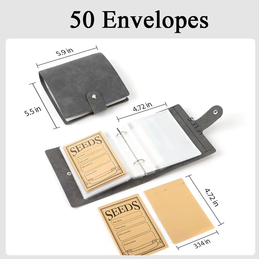 1 Set Garden Seeds Storage Organizers with 50pcs Self-Sealing Seed Envelopes Seed Organizer Binder Seed Packet Organizer