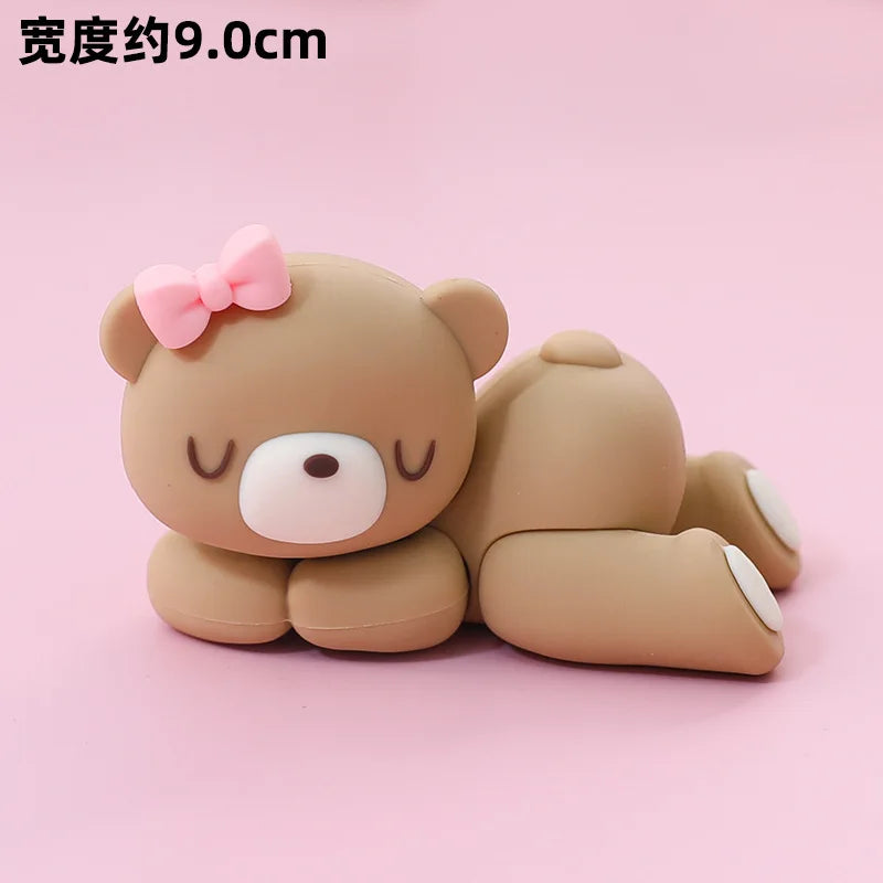 Cute Bear Ornament Cake Topper Pink Blue Cartoon Bear Soft Rubber Doll Boy Girl First Birthday Party Cake Decoration Baby Shower