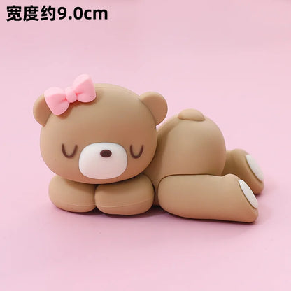 Cute Bear Ornament Cake Topper Pink Blue Cartoon Bear Soft Rubber Doll Boy Girl First Birthday Party Cake Decoration Baby Shower