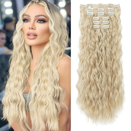 Clip In Hair Extensions 16 Clips 22-Inch-Long Water Wave Full Hair Extension Synthetic